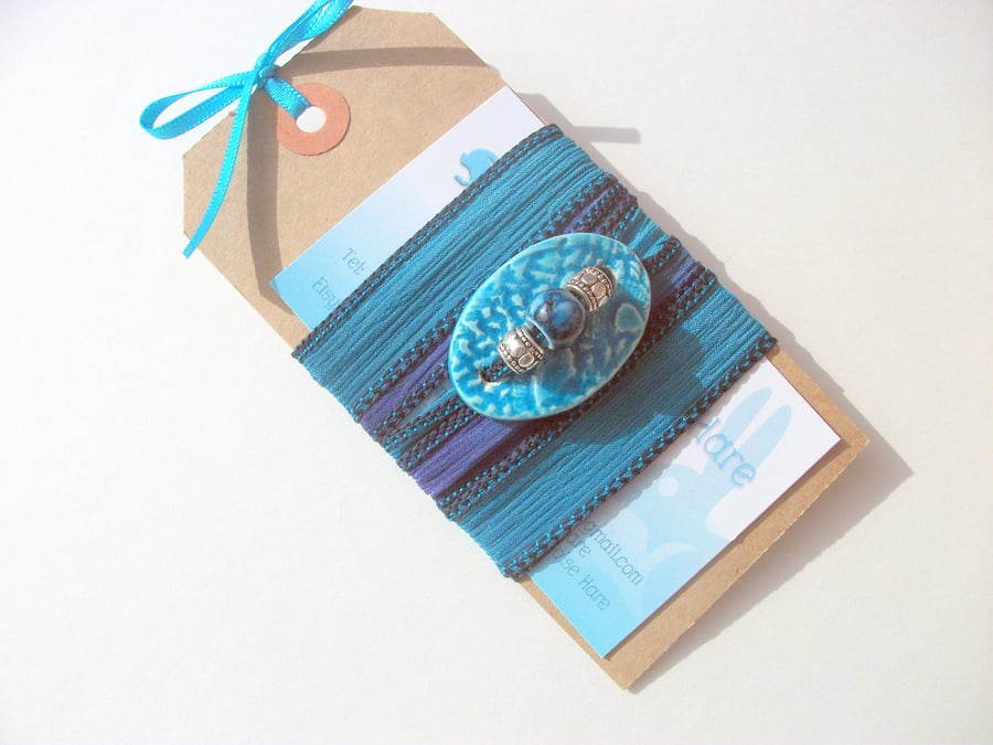 Ceramic button silk wrap bracelet