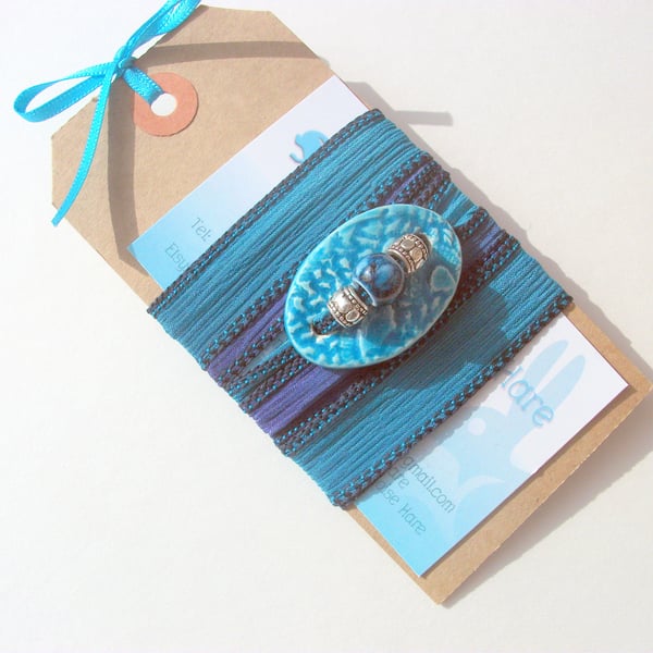 Ceramic button silk wrap bracelet