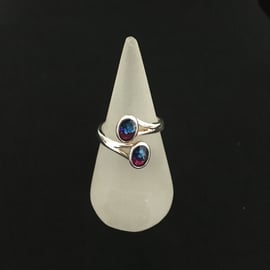Lovely Double Centre Tri-Colour Silver tone Ring