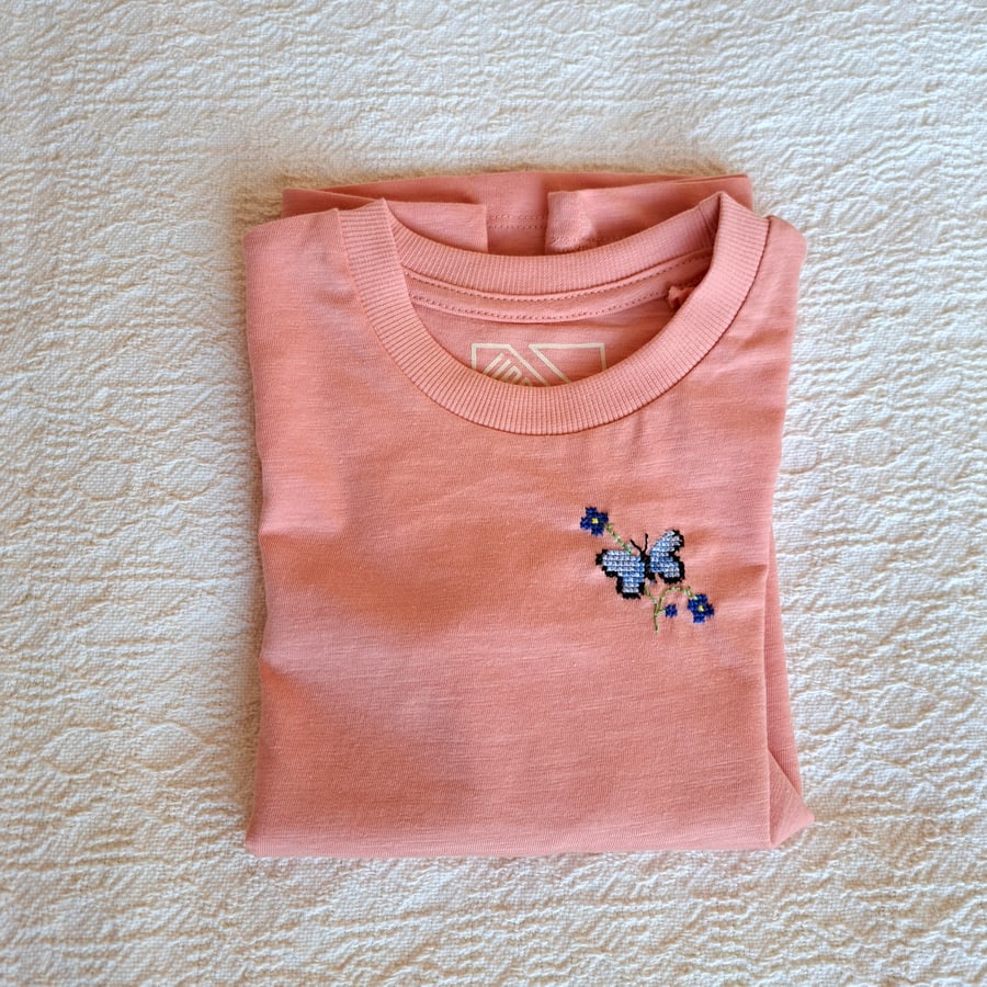 Butterfly, T-shirt, age 3-4 years, hand embroidered