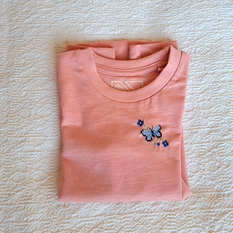 Butterfly, T-shirt, age 3-4 years, hand embroidered