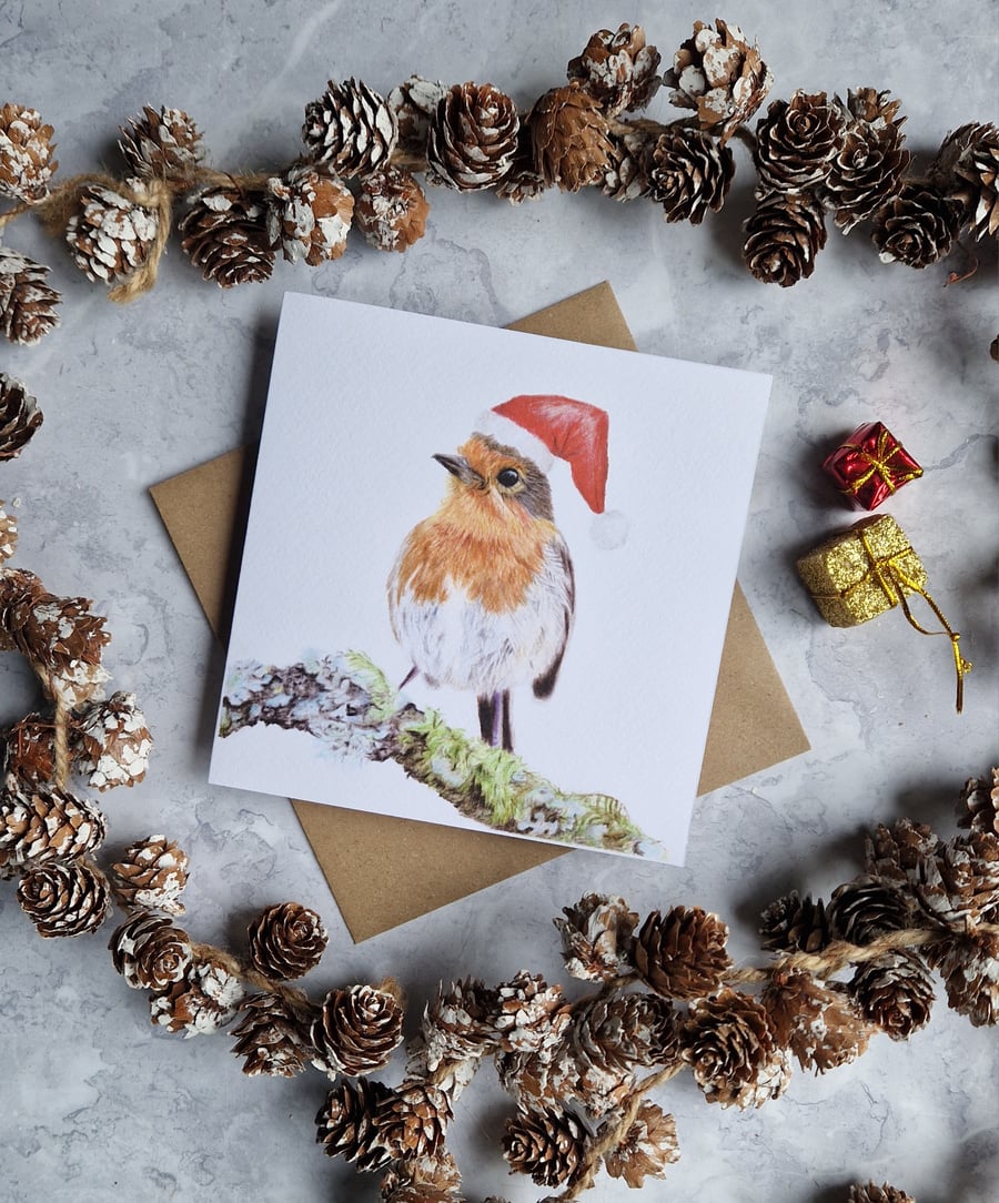 Hand-drawn Robin Christmas Card
