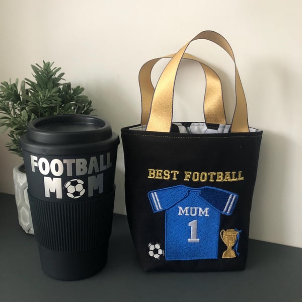 Football Mum Gift Bag Handmade & Reusable Coffee cup Girls Football Women's Foot