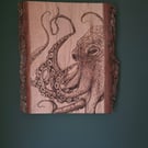 Octopus pyrography on live edge board