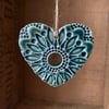 Small Pottery heart decoration forest green