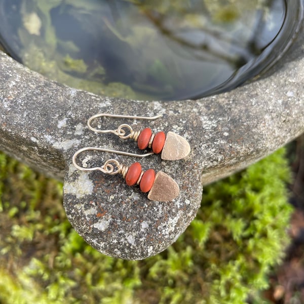 9ct gold earrings with matte terracotta jasper beads