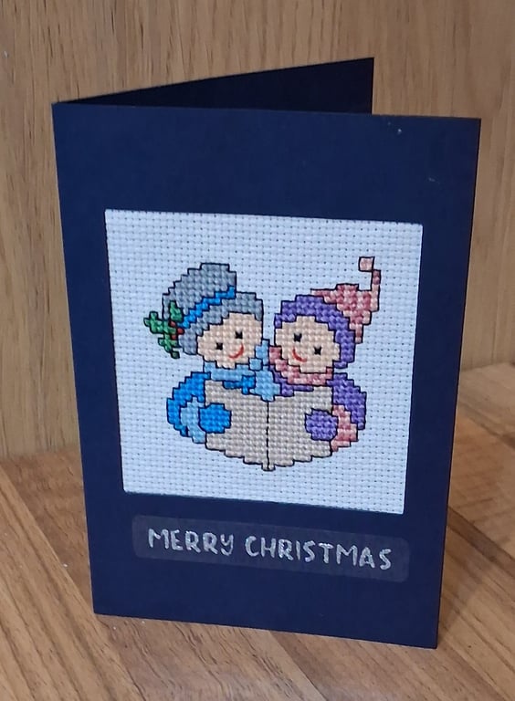 Handmade Cross Stitch Christmas Card – Traditional Carol Singers – 6 x 4 Inch