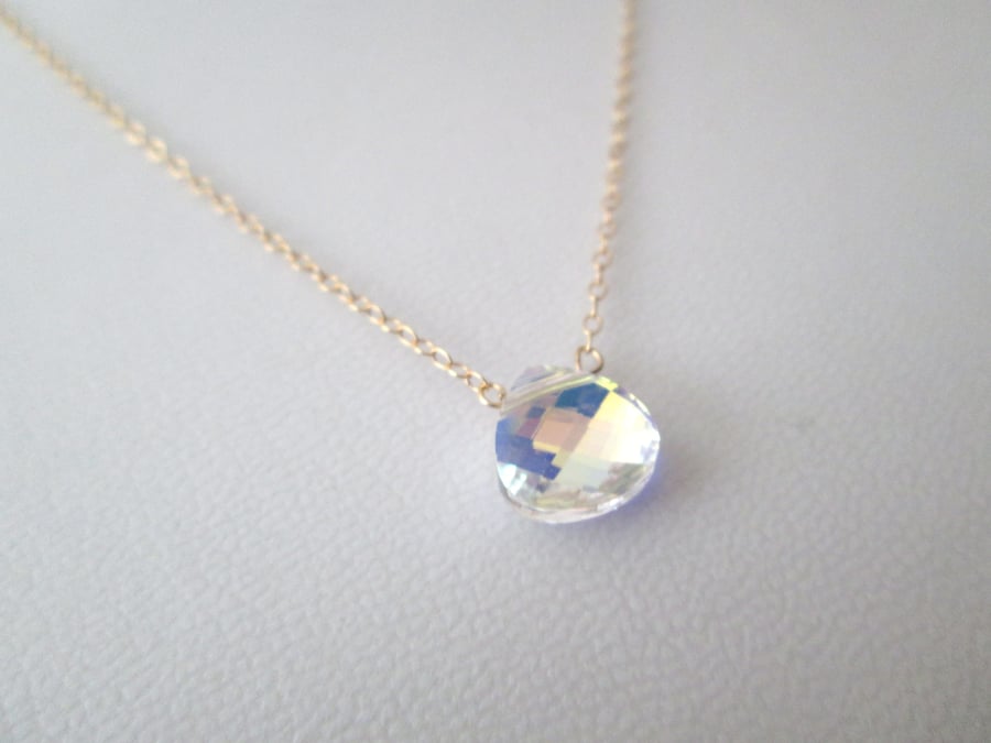 Drop Of Sunshine - Swarovski AB Briolette Necklace, 14K Gold Filled