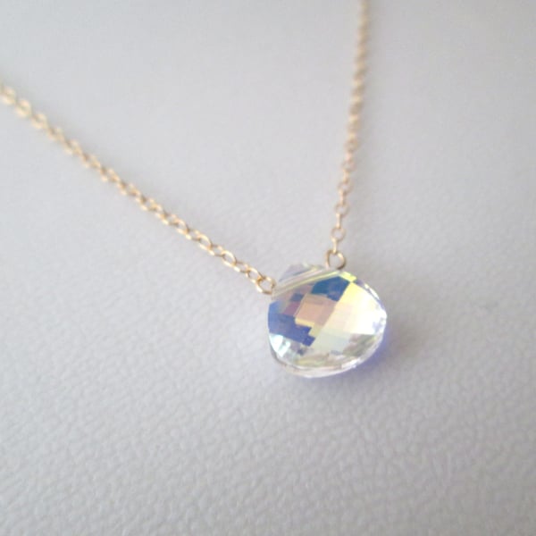 Drop Of Sunshine - Swarovski AB Briolette Necklace, 14K Gold Filled