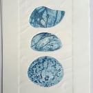 Pebbles collagraph print  Stone Collection III blue 