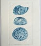 Pebbles collagraph print  Stone Collection III blue free post & packing