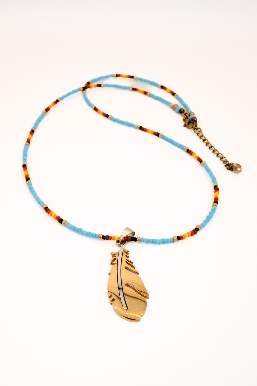 Native American Style Beaded Necklace With Antique Copper Clasp