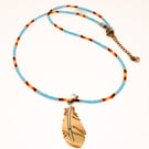 Native American Style Beaded Necklace With Antique Copper Clasp