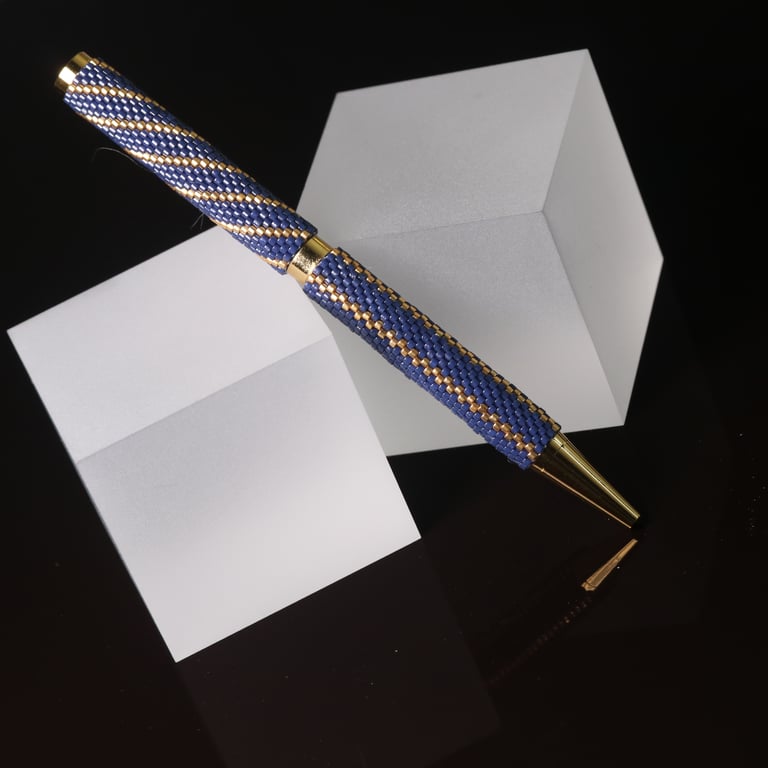 Beadwork Pen in Classic Dark Blue and Silver