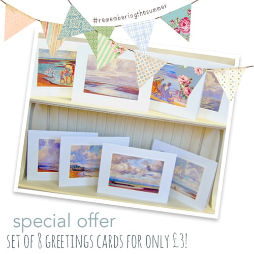 8 x Beautiful Assorted BYGONE BEACH DAYS Greetings Cards from 1920's - Vintage