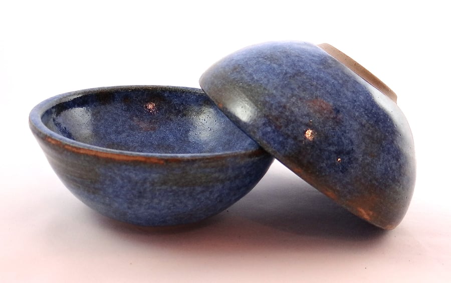Set of 2 rustic blue bowls  - handmade pottery