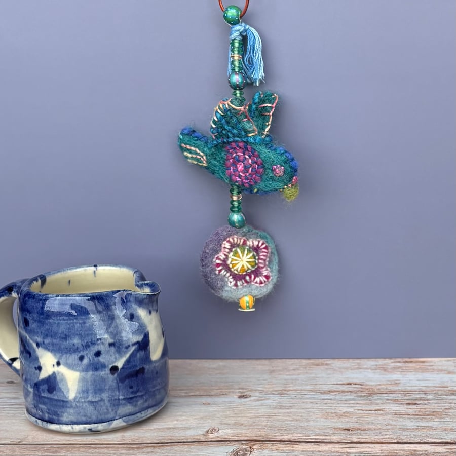 Felted hanging decoration - Blue Bird