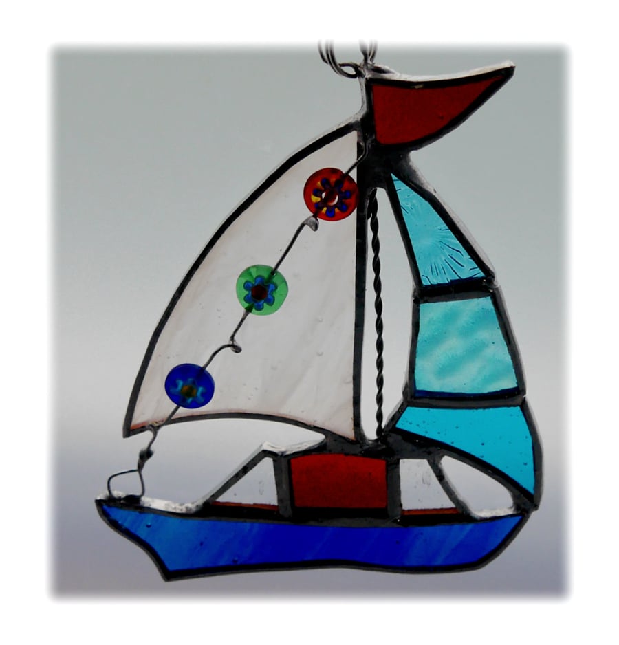 Boat Suncatcher Stained Glass Sailboat Yacht 060