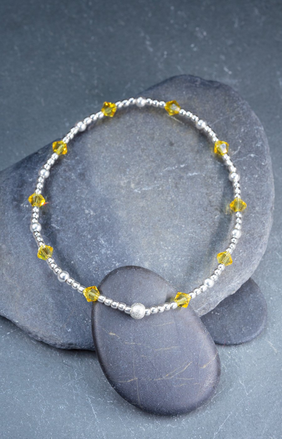 Sale-dainty sterling silver bracelet with yellow Swarovski bicones