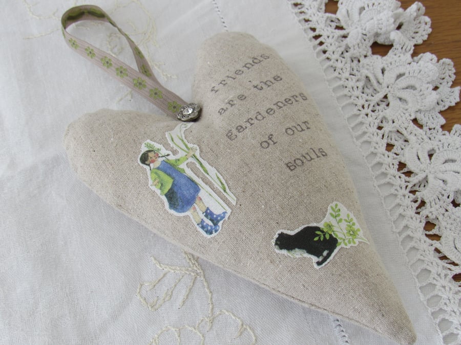 Hanging Heart Friendship Gift, Linen Decorative Heart