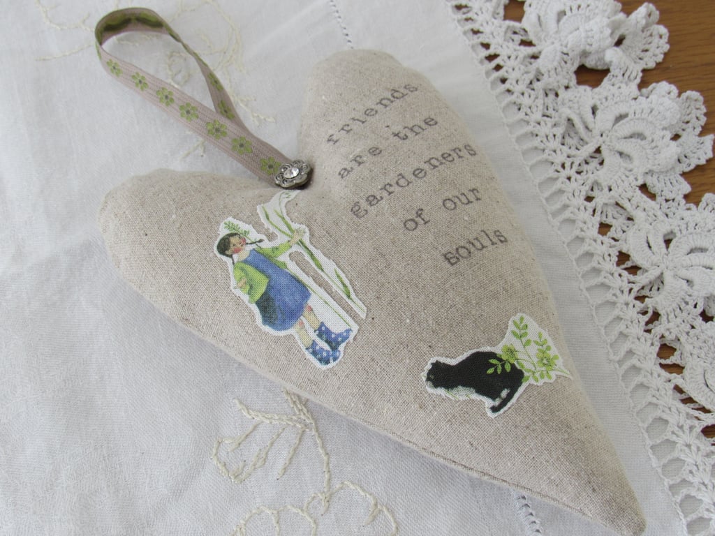 Hanging Heart Friendship Gift, Linen Decorative Heart