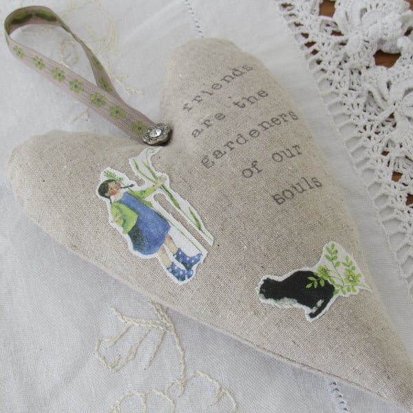 Hanging Heart Friendship Gift, Linen Decorative Heart