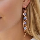 Copper Semi Precious Aquamarine Earrings - Dangle, Boho