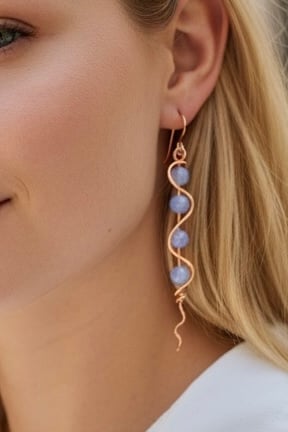 Copper Semi Precious Aquamarine Earrings - Dangle, Boho