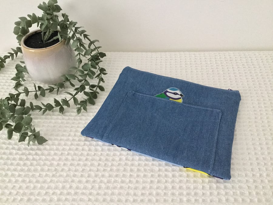 Travel Pouch Blue With Appliqué Blue Tit