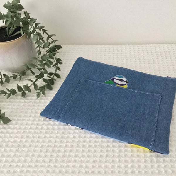 Travel Pouch Blue With Appliqué Blue Tit