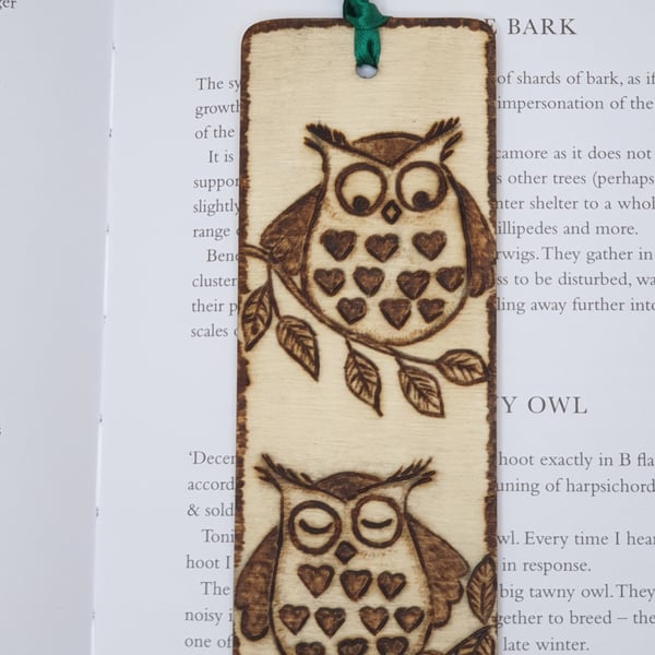 Owl bookmark, cute owls wooden bookmark, pyrography gift for a owl lover