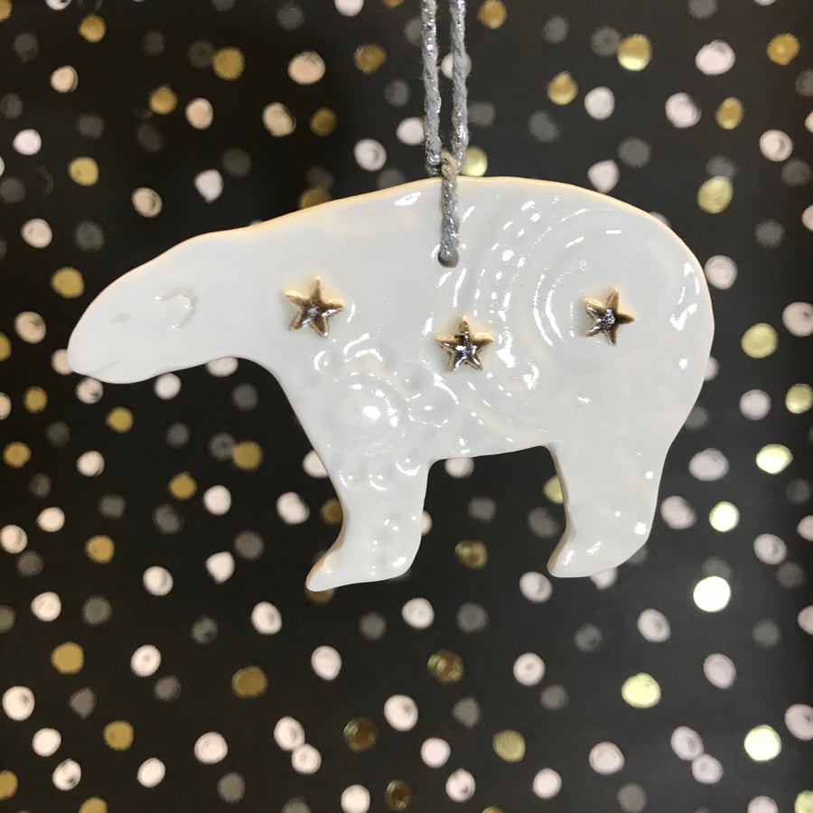 Ceramic handmade Polar Bear Christmas decoration.