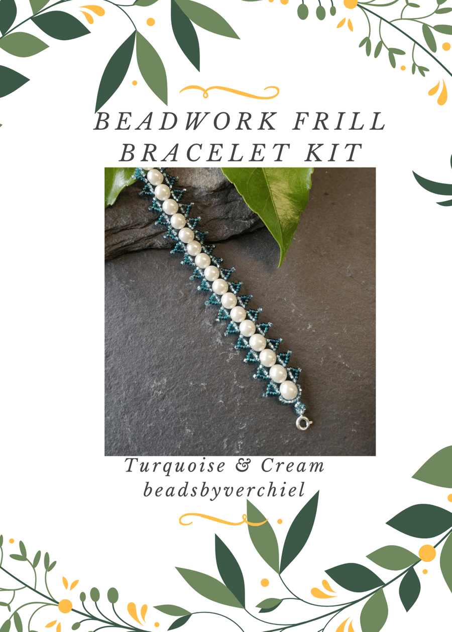 Turquoise and Cream Beadwork Bracelet Kit 