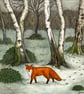 "Curious Fox in the Winter Woodland" Watercolour Greeting, Christmas Card (Blank