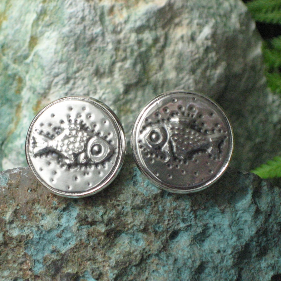  Fish Cufflinks in Silver Pewter 