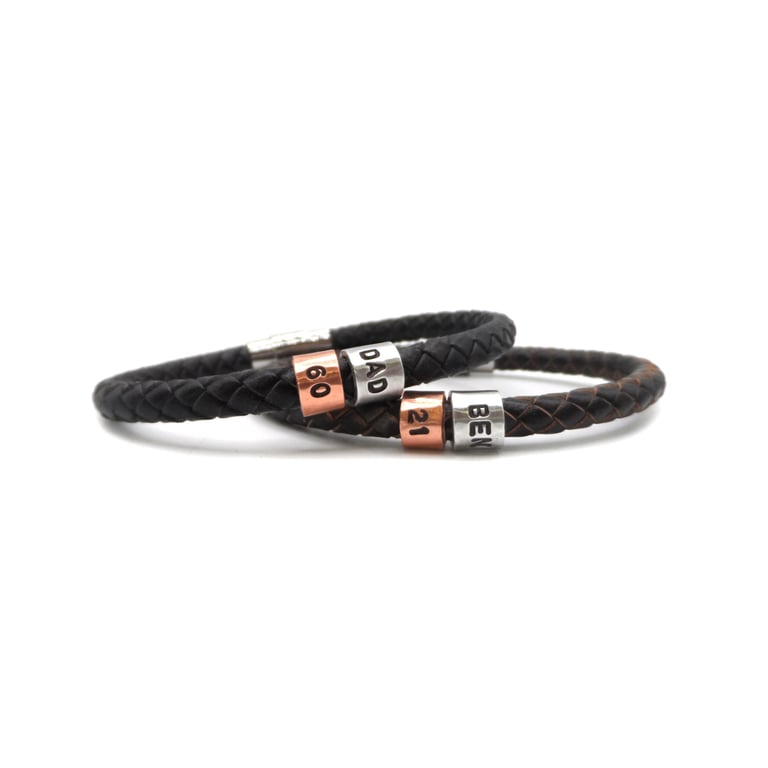 Birthday Personalised Leather Bracelet - Any Name and Age - Free Delivery