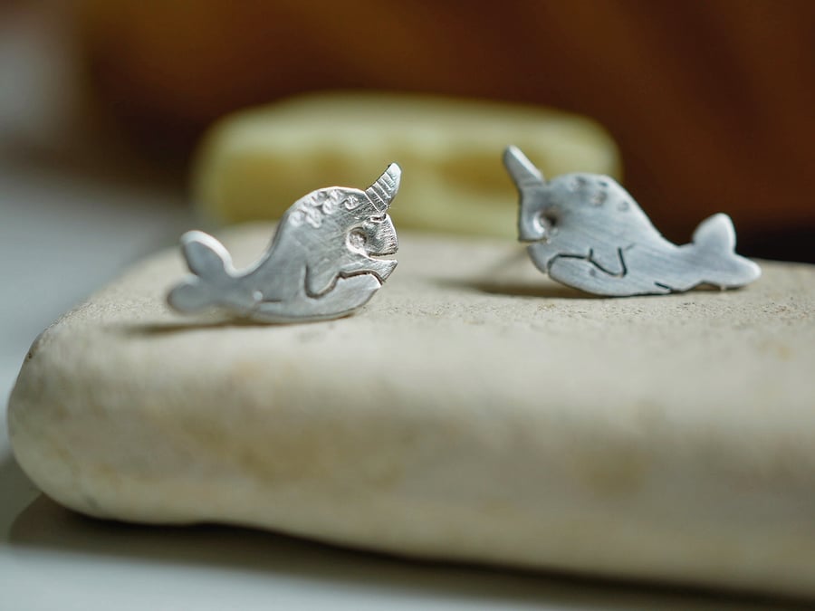 Eco silver narwhal studs