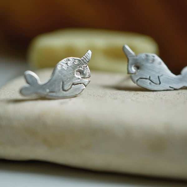 Eco silver narwhal studs