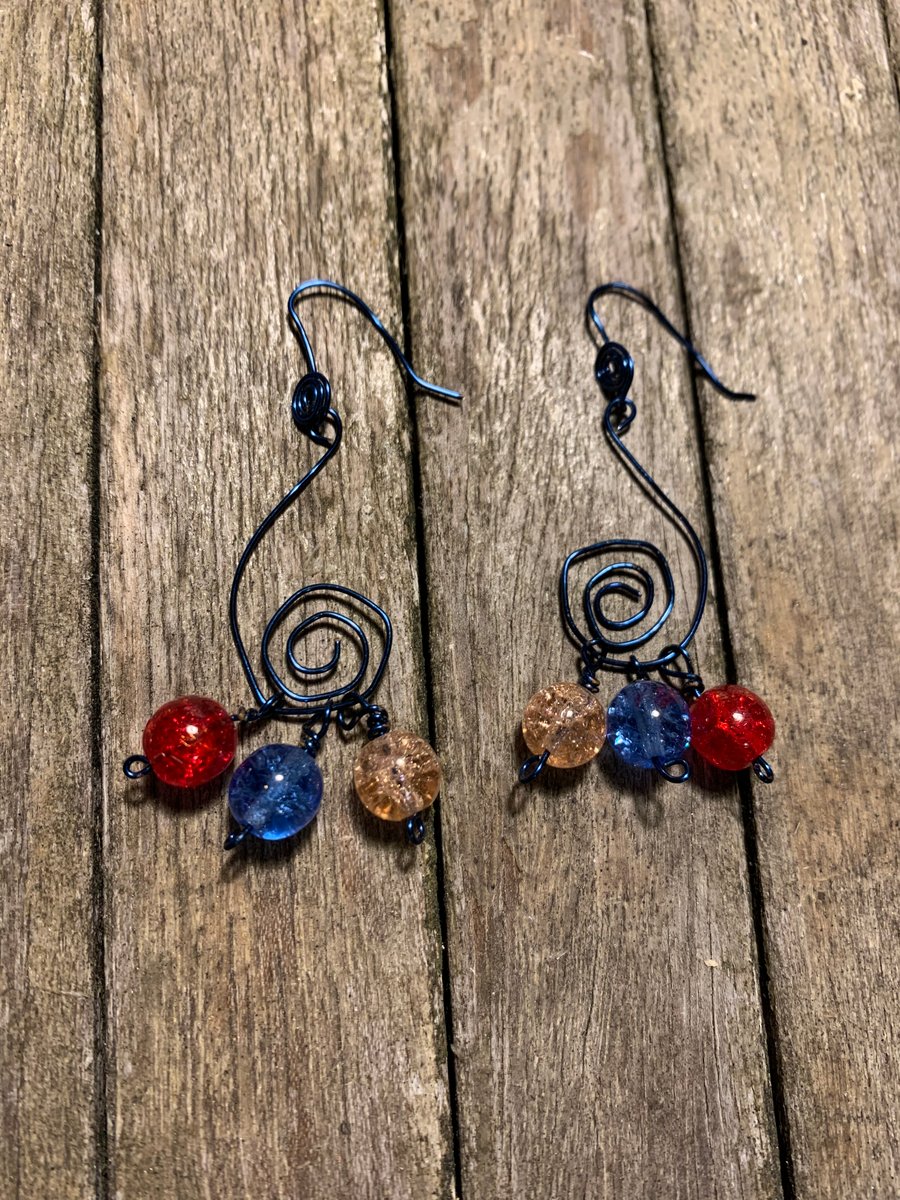 SALE! Blue wire earrings with cracked beads