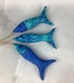 Blue and gold waves hanging fabric fish set, Handmade - Image 3