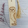 Barn Owl pyrography wooden bookmark 