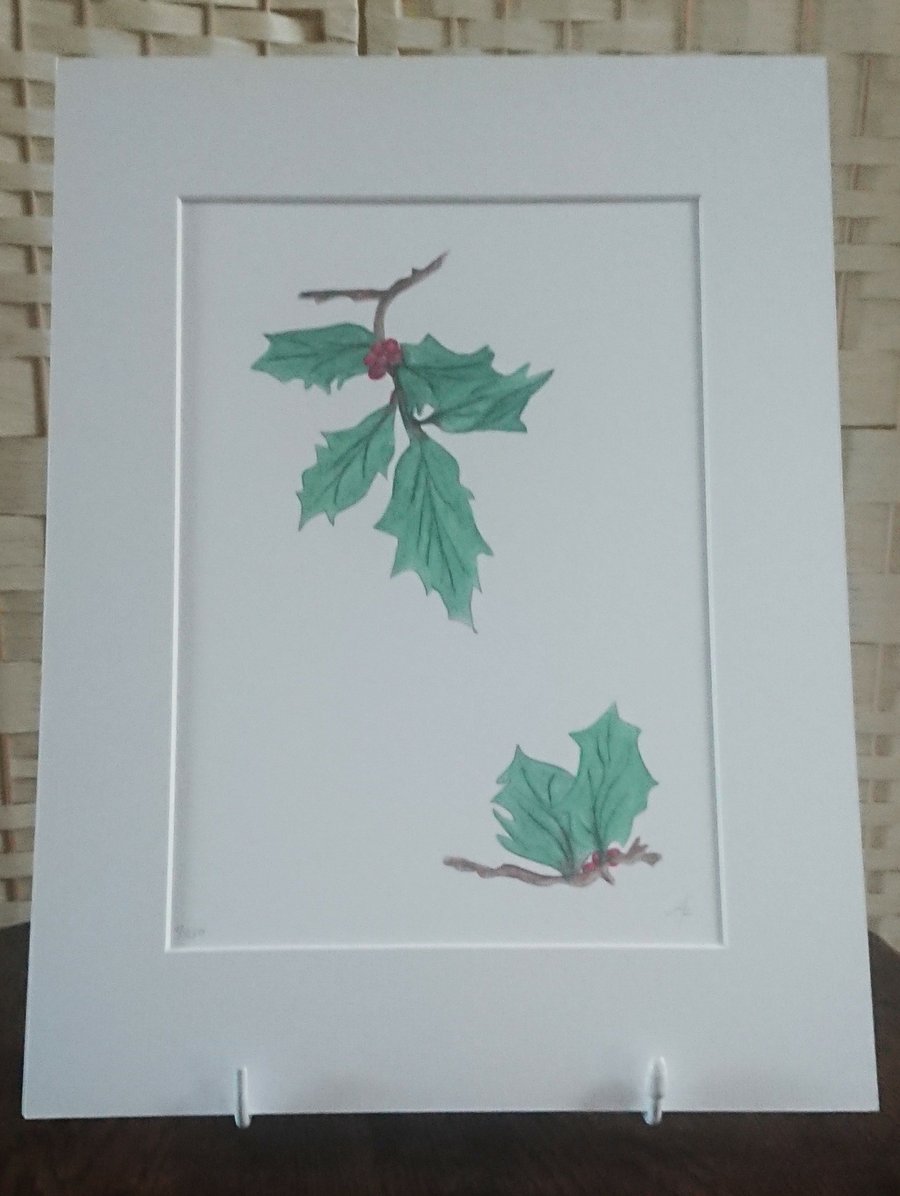 Holly with Berries botanical Christmas limited edition giclee print