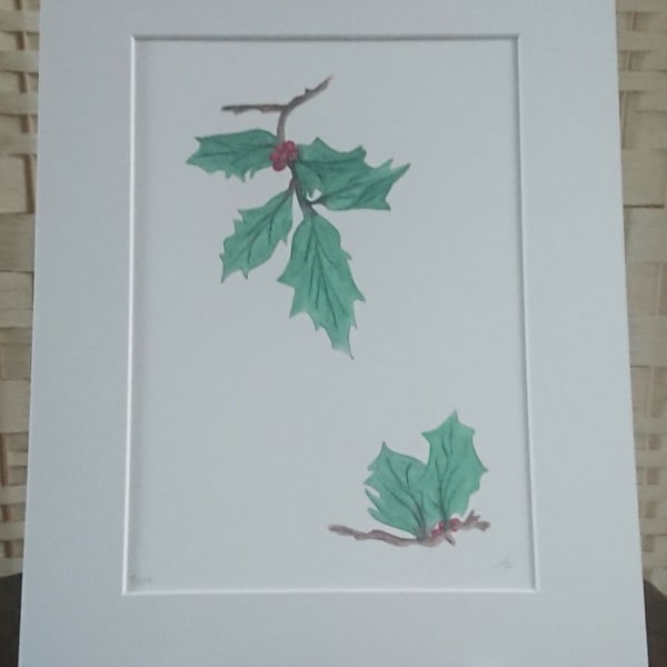 Holly with Berries botanical Christmas limited edition giclee print