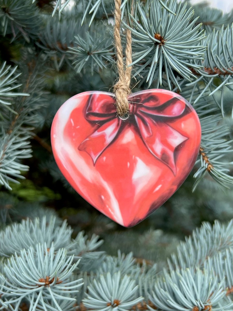 Christmas Tree Decoration –Handmade Heart Ceramic Ornament gift keepsake
