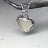 Welsh Handmade Warm-Grey Heart Sea Glass & Silver Pendant & Necklace