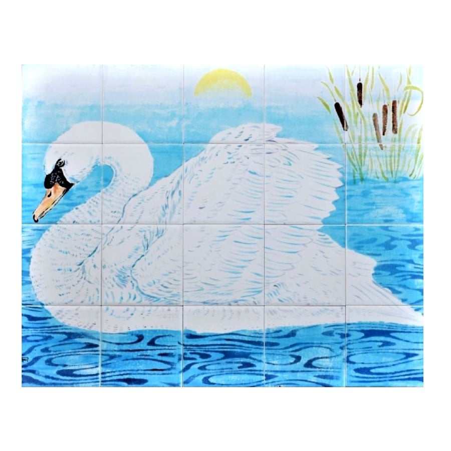 Splashback, Handmade Tile mural with a Swan 