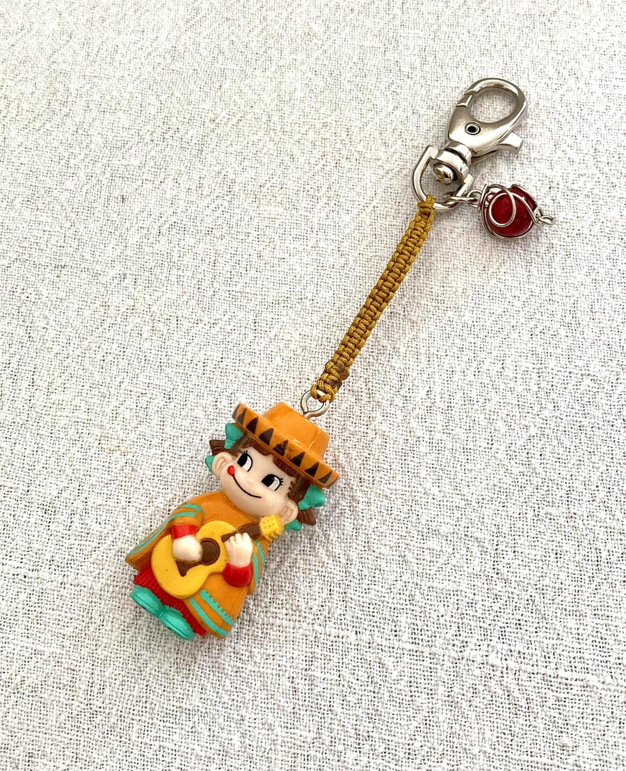  Upcycled Handmade Keychain - Bandai Genuine Gashapon Fujiya Milk Girl Keychain