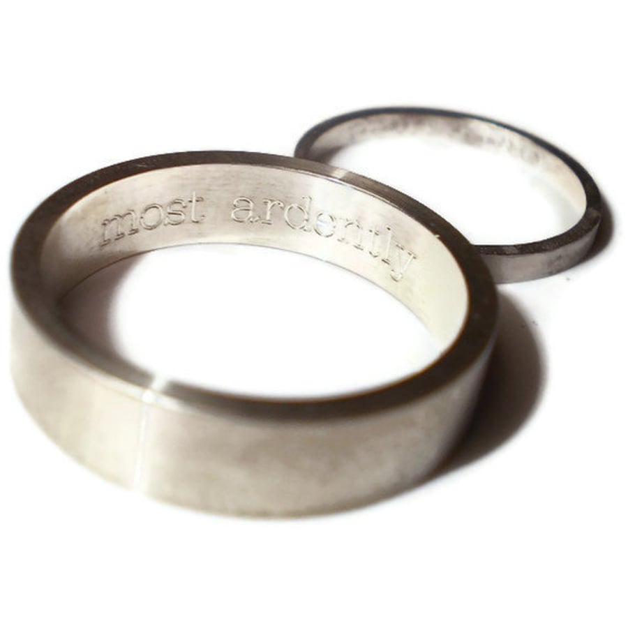 2 wedding rings - engraved message - sterling silver bands