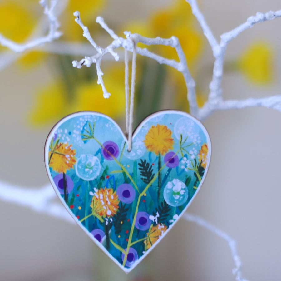 Heart Hanging Decoration with Dandelions, Mother's Day Floral Gift, Easter