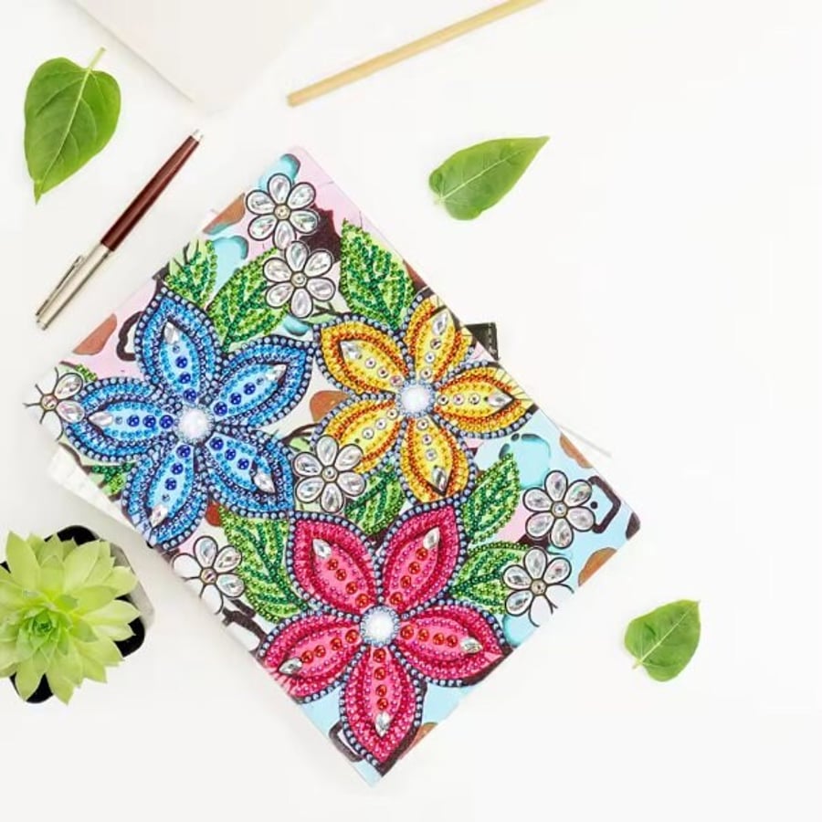 5D DIY Diamond Painting Journal Kit Painting Flower Notebook DIY Rhinestone Embr